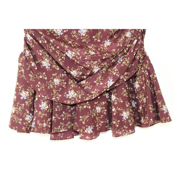 NWT Size 10 Veronica Beard Taras Floral-Print Ruched Silk Mini Skirt Merlot Ruff - Picture 2 of 8